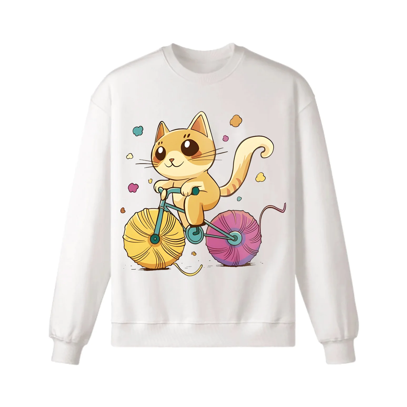 A Cartoon Cat Riding A Bicycle Sweatshirt - Image 10
