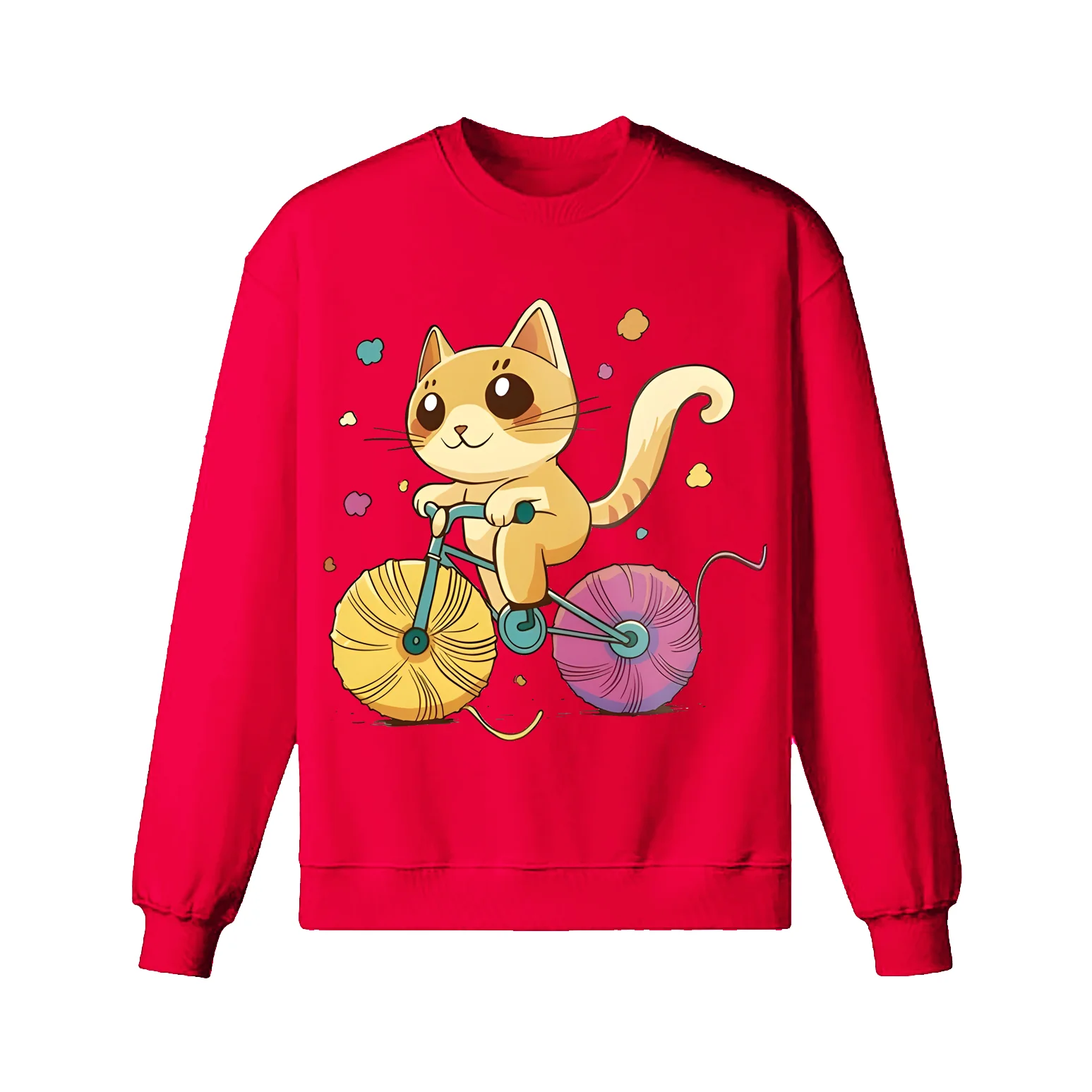 A Cartoon Cat Riding A Bicycle Sweatshirt - Image 3