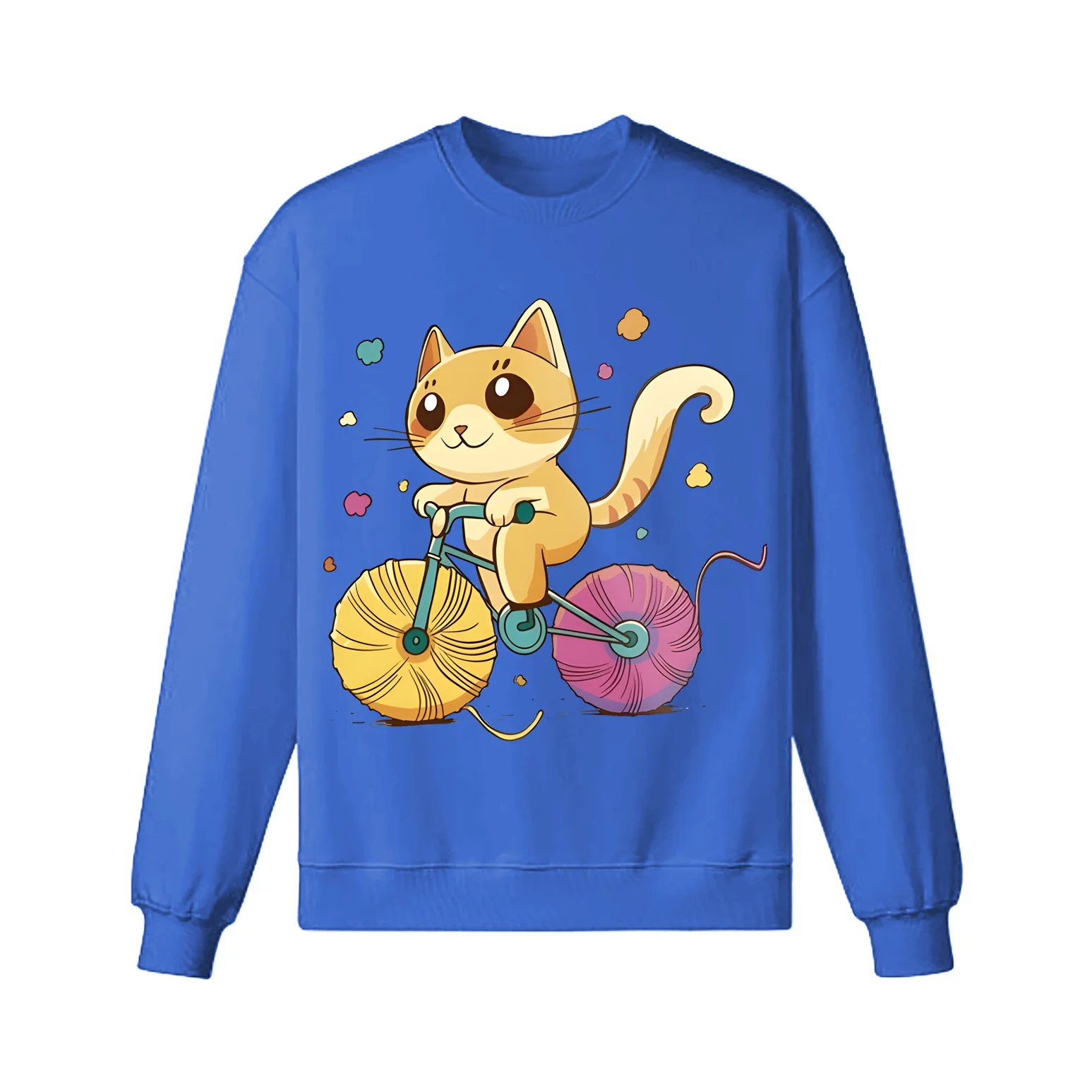 A Cartoon Cat Riding A Bicycle Sweatshirt - Image 4