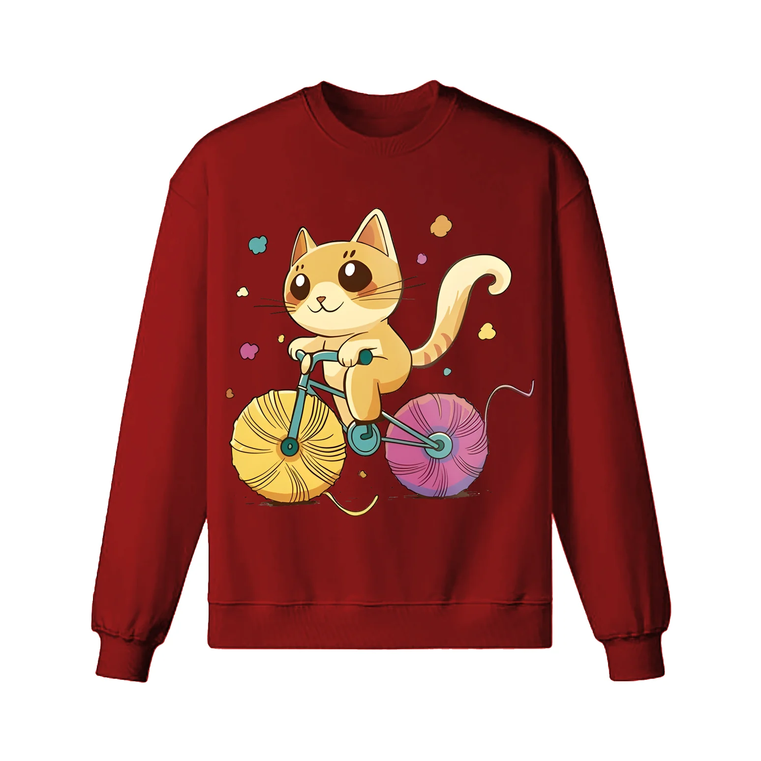 A Cartoon Cat Riding A Bicycle Sweatshirt - Image 6