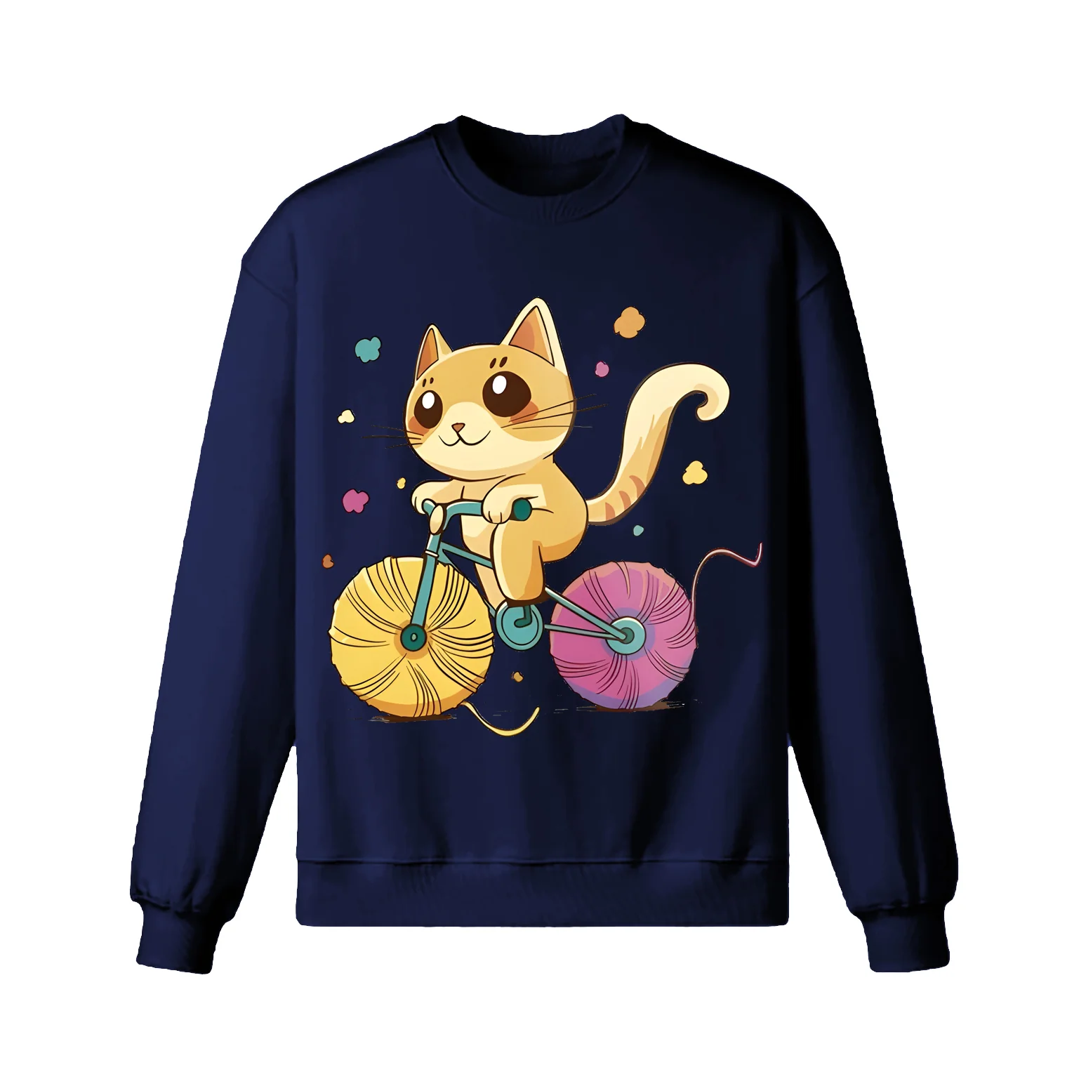 A Cartoon Cat Riding A Bicycle Sweatshirt - Image 7