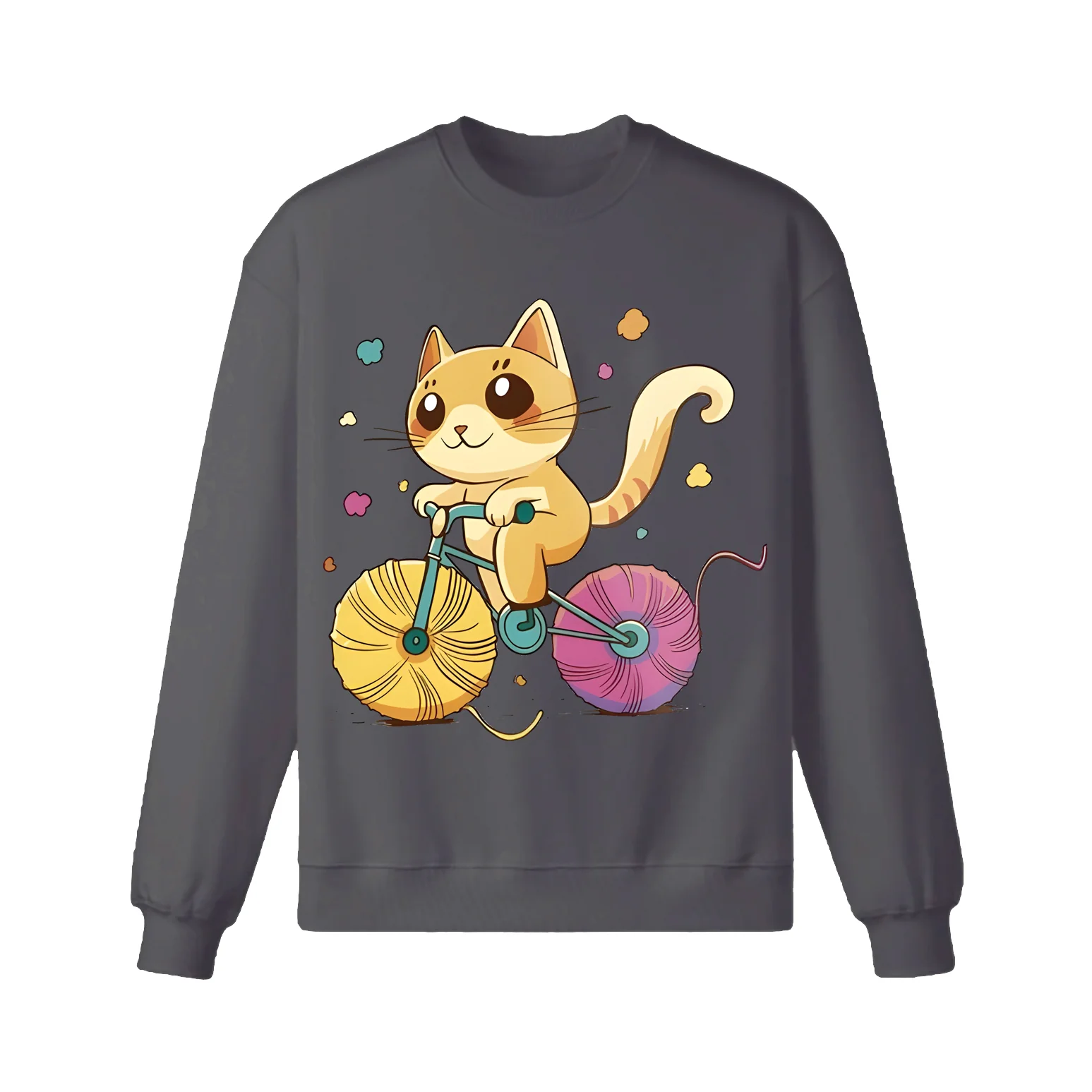 A Cartoon Cat Riding A Bicycle Sweatshirt - Image 8