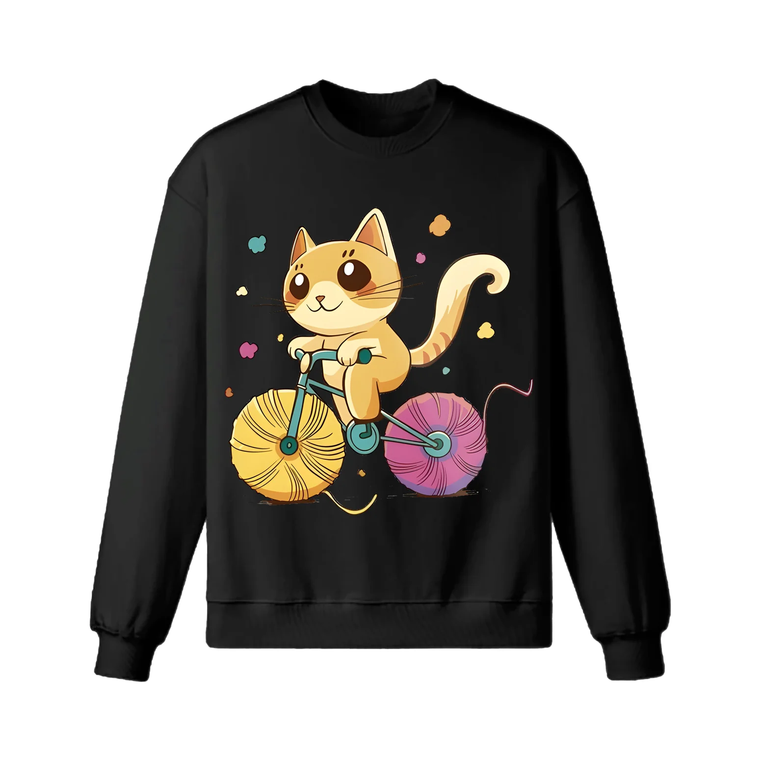 A Cartoon Cat Riding A Bicycle Sweatshirt - Image 9