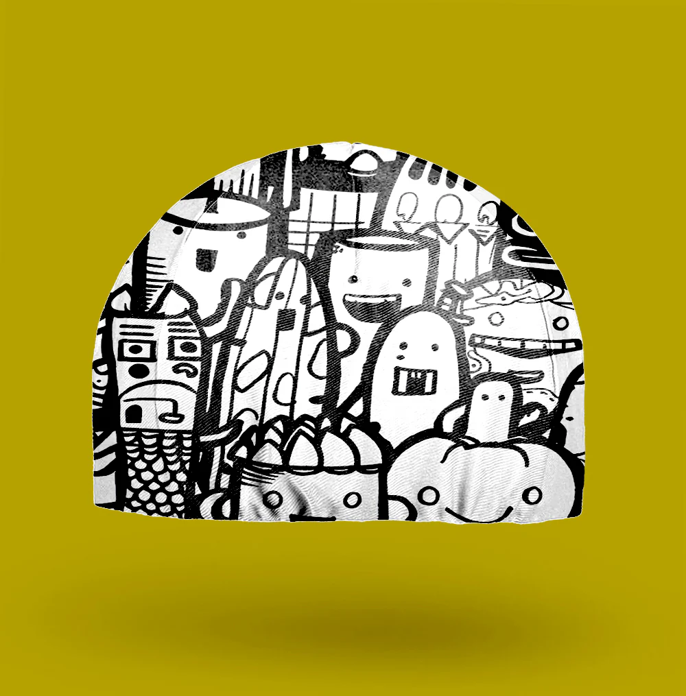 Black And White Monster Doodle Cycling Cap - Image 3