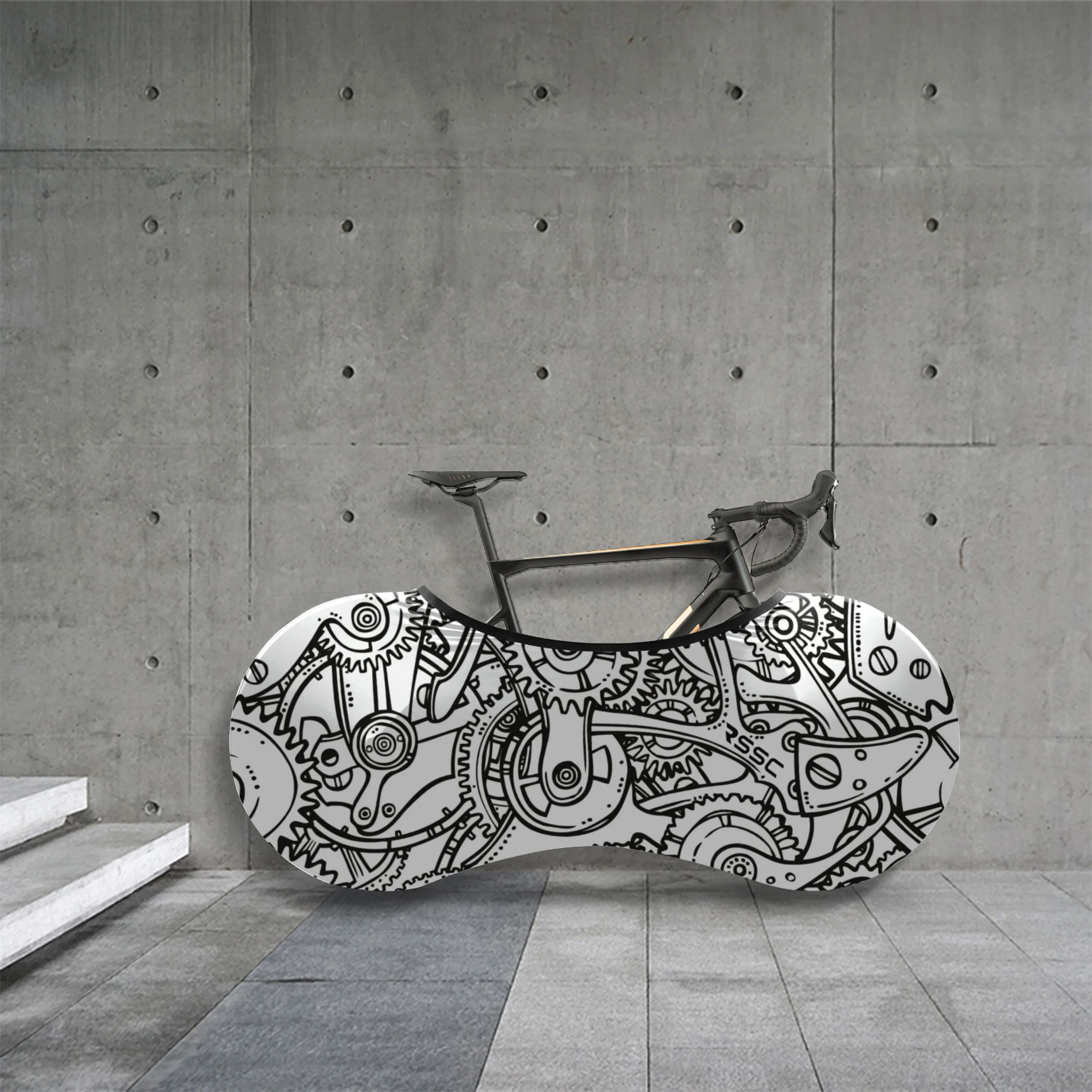 Black White Gears Bicycle Wheels Cover - Image 2
