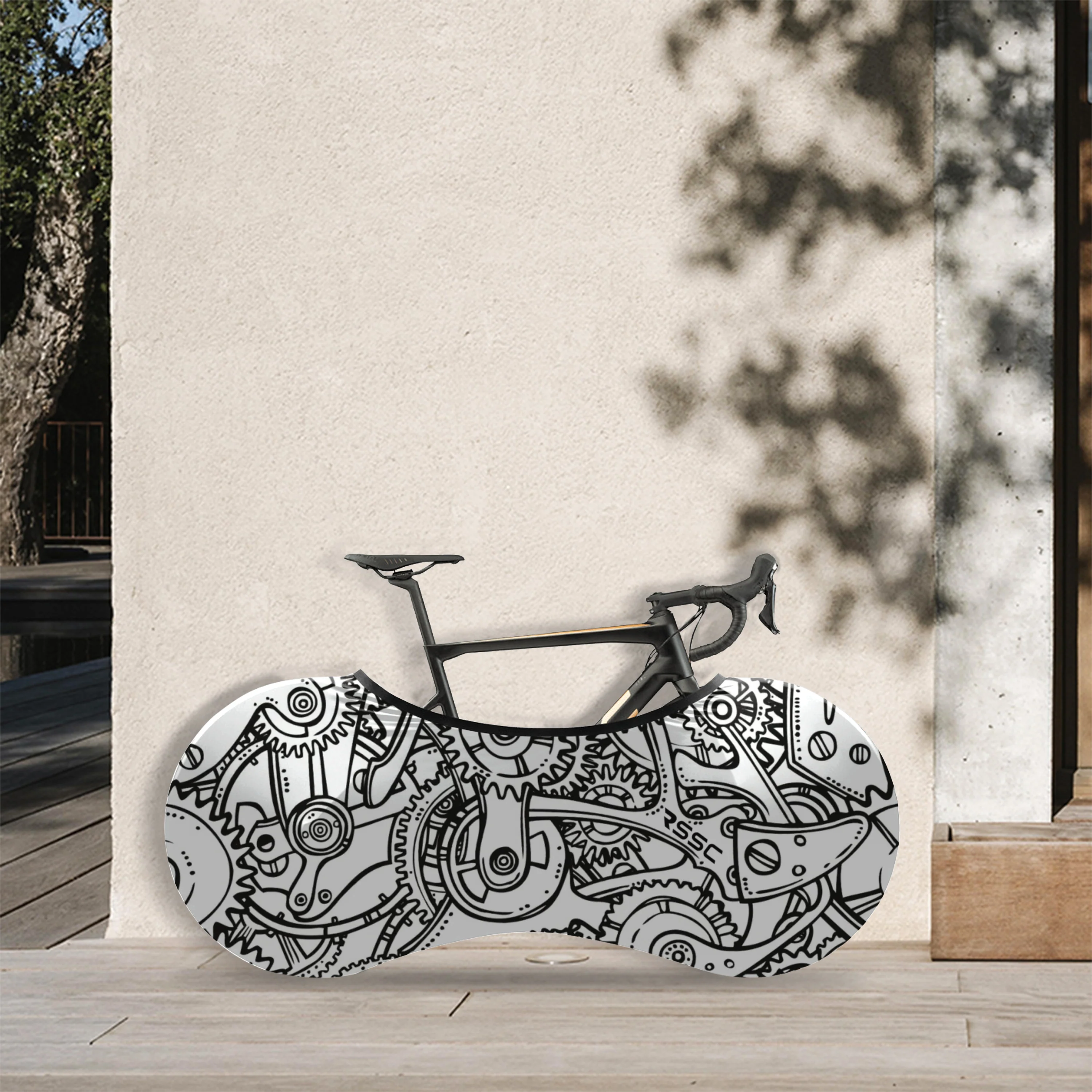 Black White Gears Bicycle Wheels Cover - Image 3