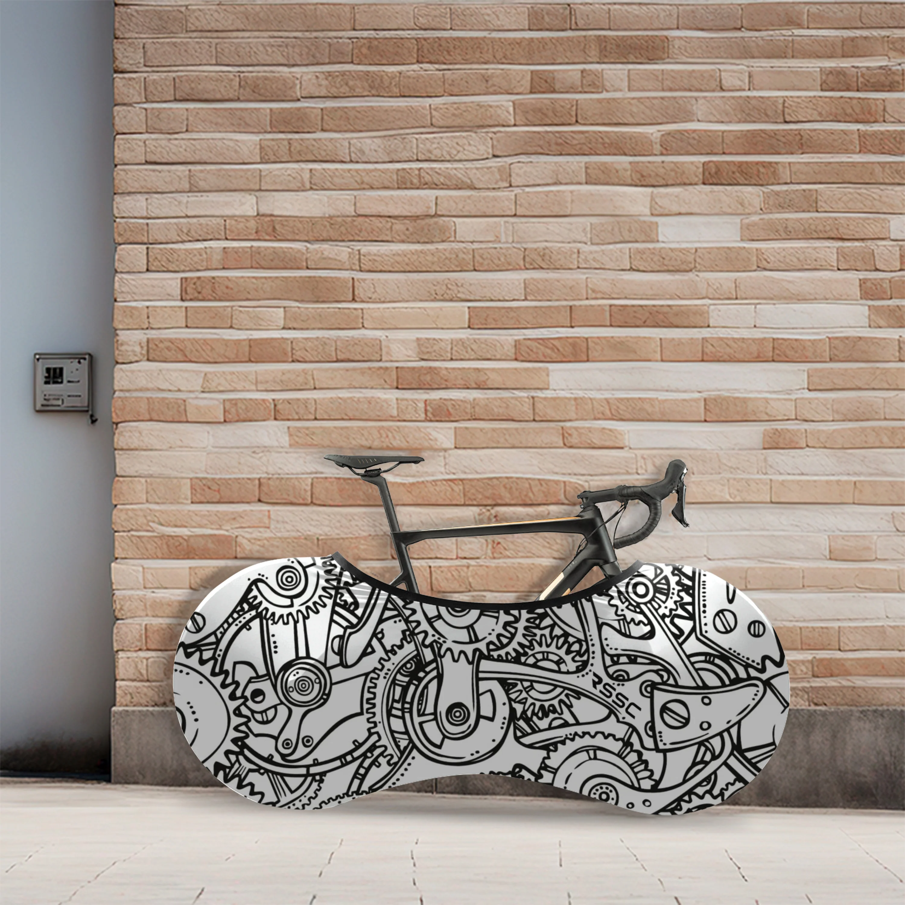Black White Gears Bicycle Wheels Cover - Image 4