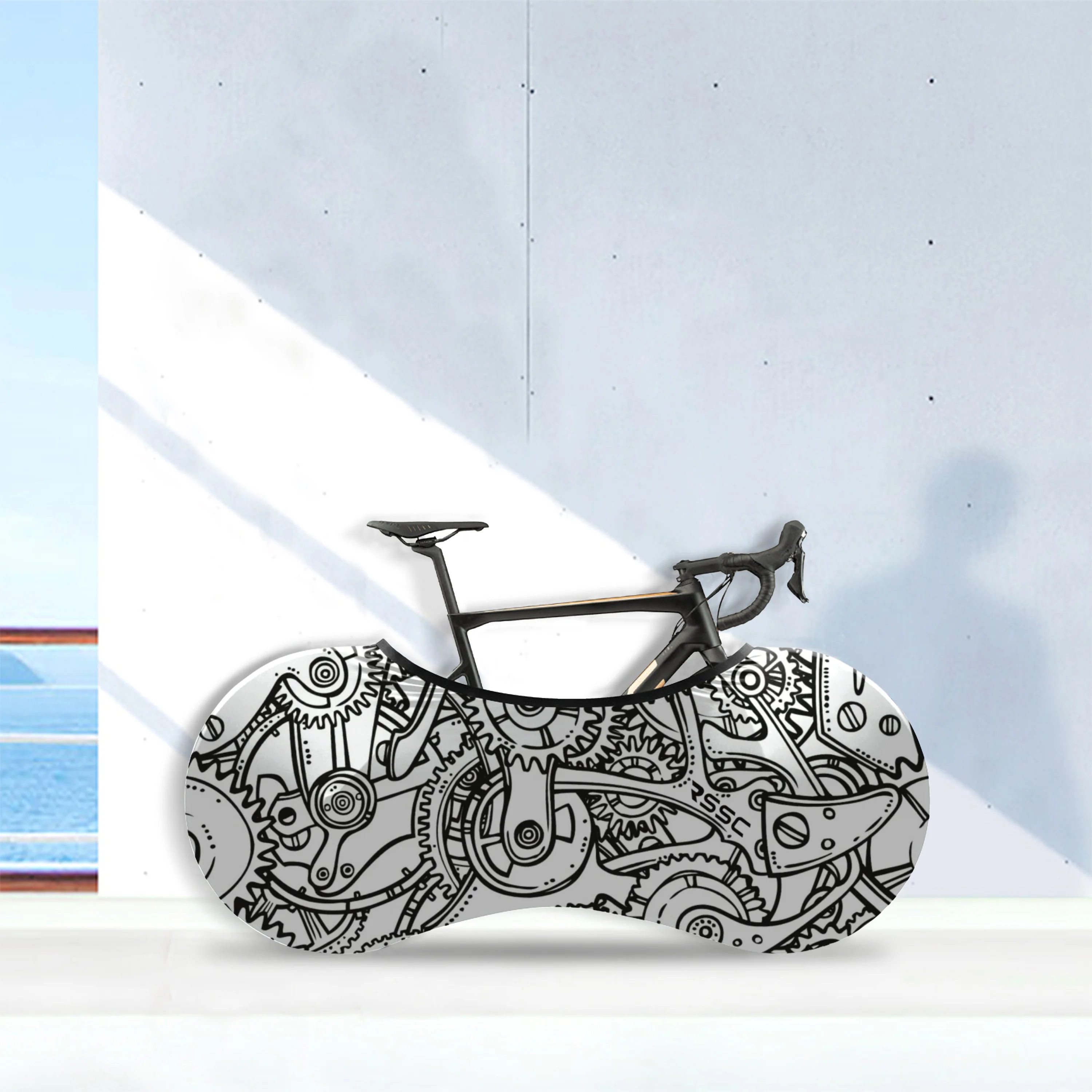 Black White Gears Bicycle Wheels Cover - Image 5