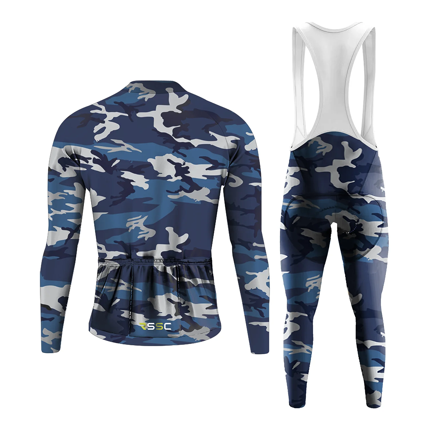 Blue Camouflage Men's Long Sleeve Cycling Kit - Image 2