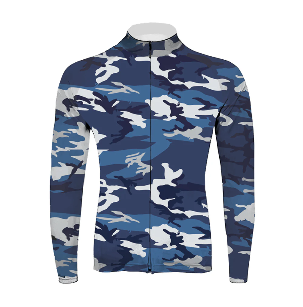 Blue Camouflage Men's Long Sleeve Cycling Kit - Image 3