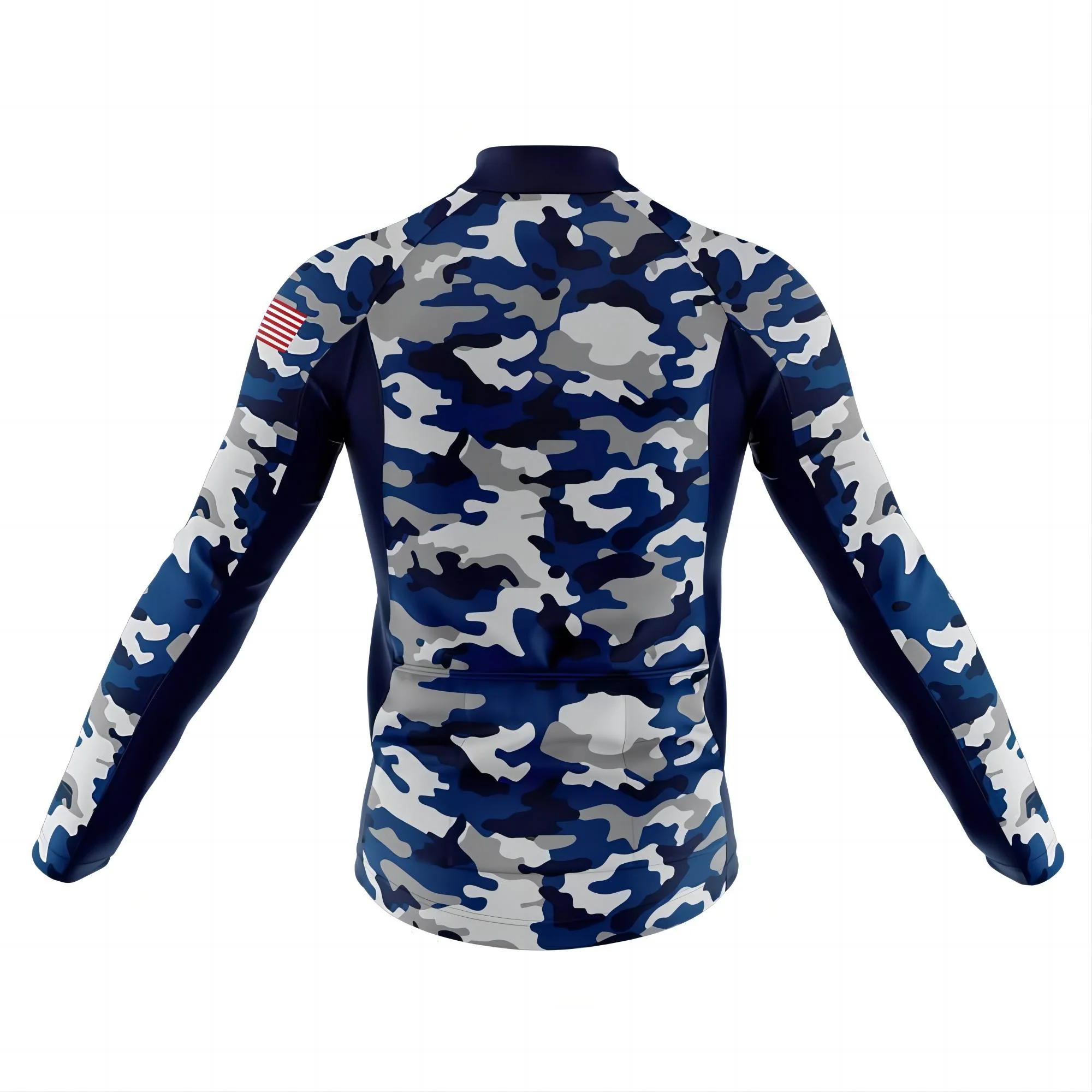 Blue Tactical Camo USA Men's Long Sleeve Cycling Jersey - Image 2