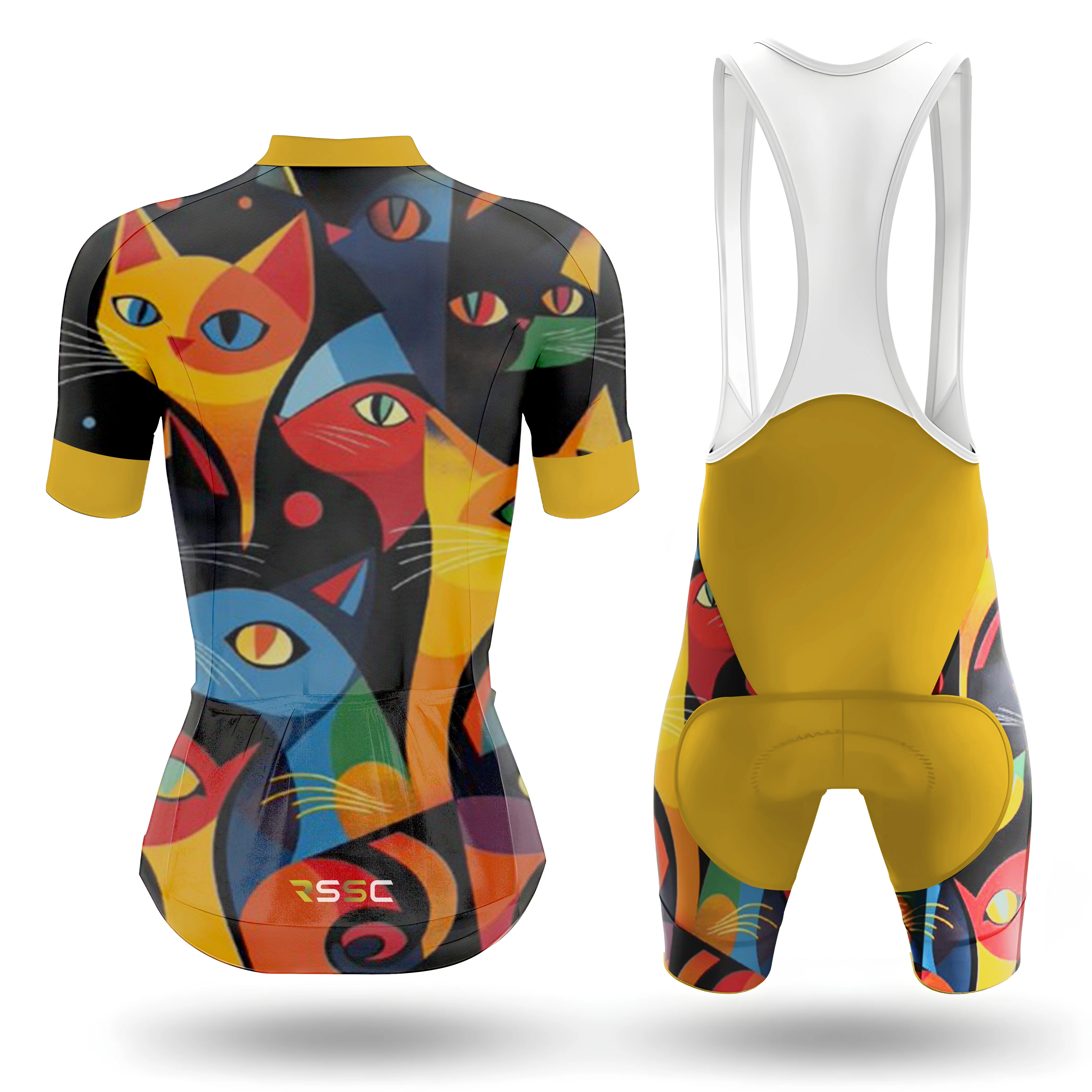 Colorful Geometric Cat Women's Short Sleeve Cycling Kit - Image 2
