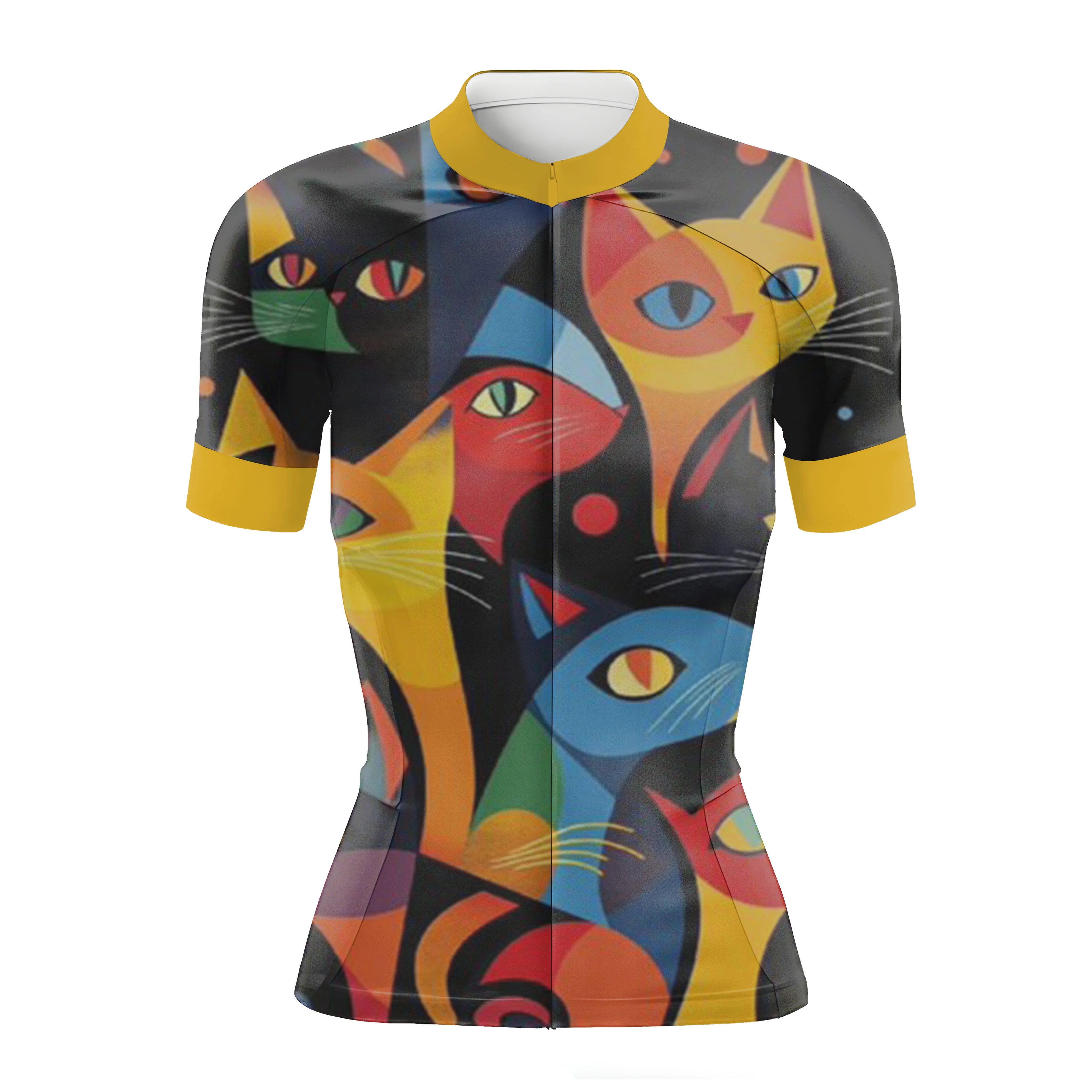Colorful Geometric Cat Women's Short Sleeve Cycling Kit - Image 3