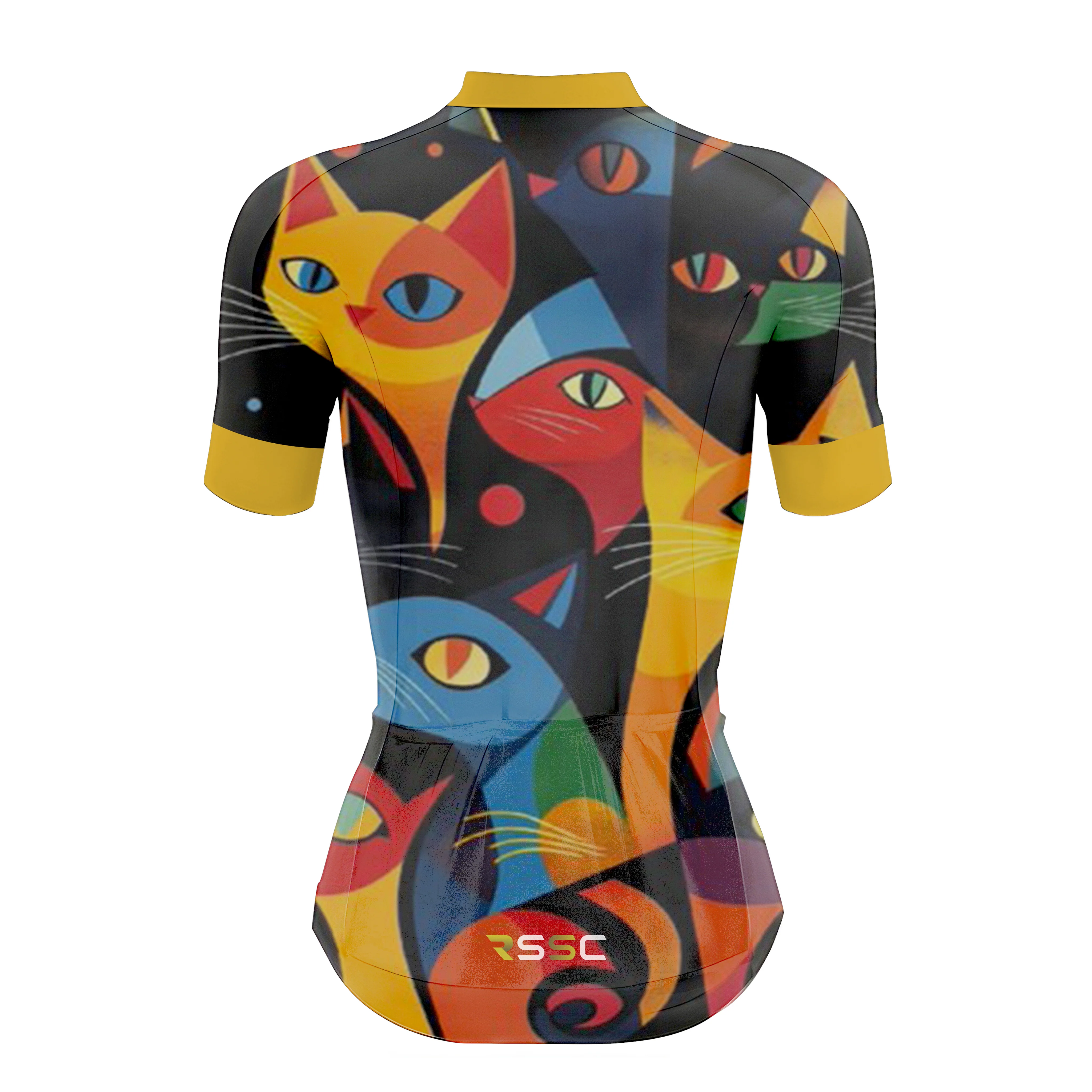 Colorful Geometric Cat Women's Short Sleeve Cycling Kit - Image 4
