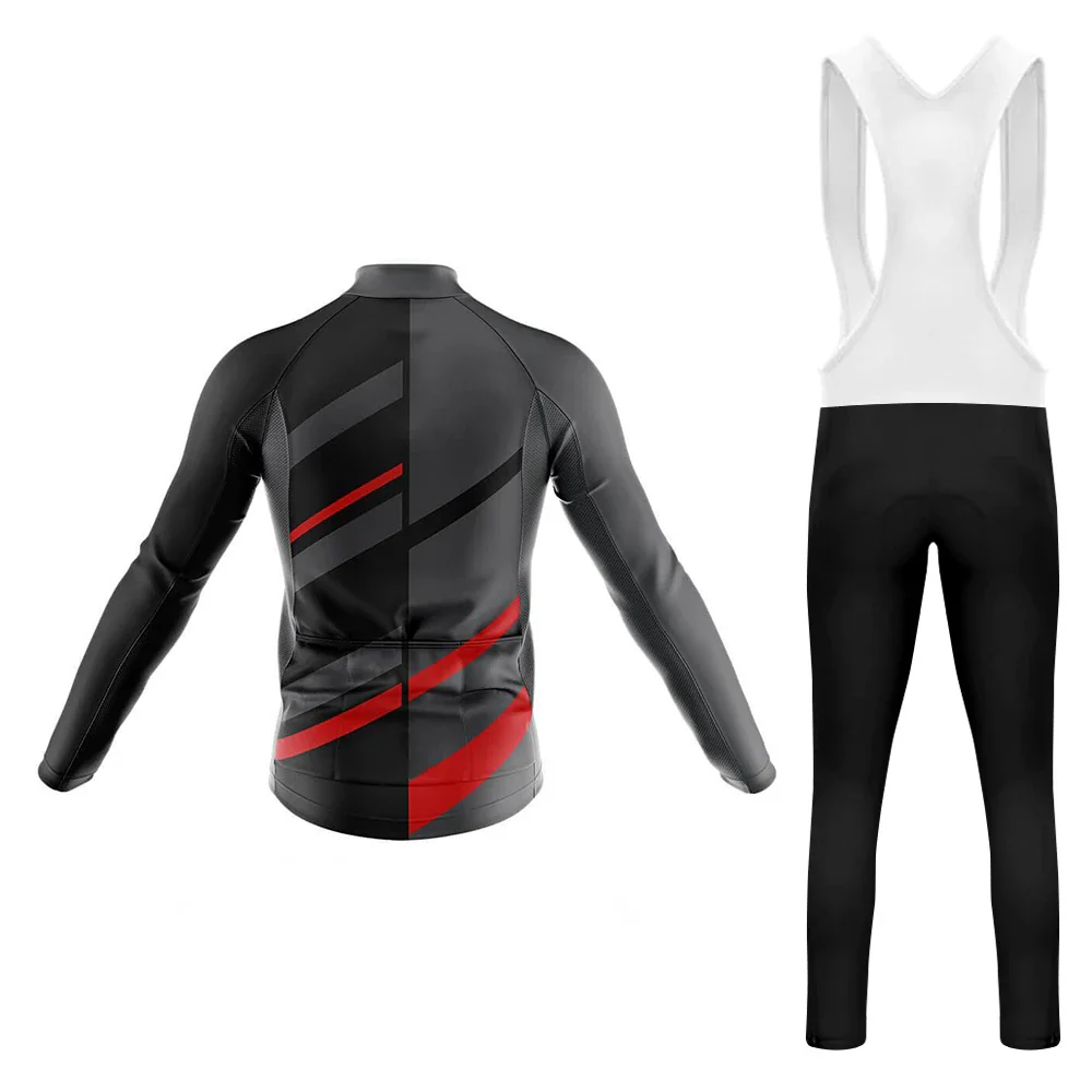 Grey Red Men's Long Sleeve Cycling Kit - Image 2