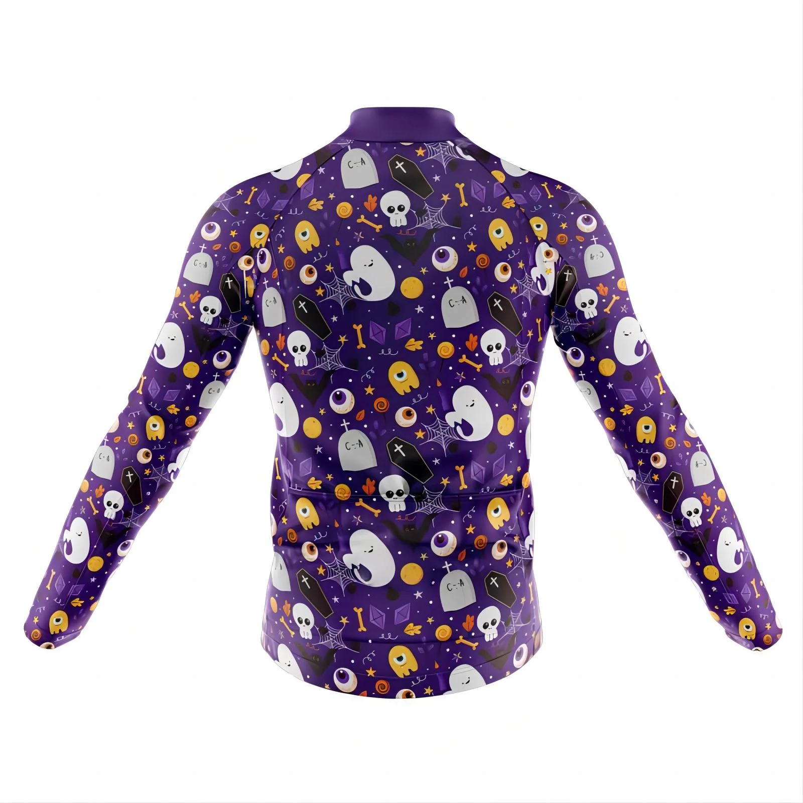 Halloween Ghost Bones Men's Long Sleeve Cycling Jersey - Image 2