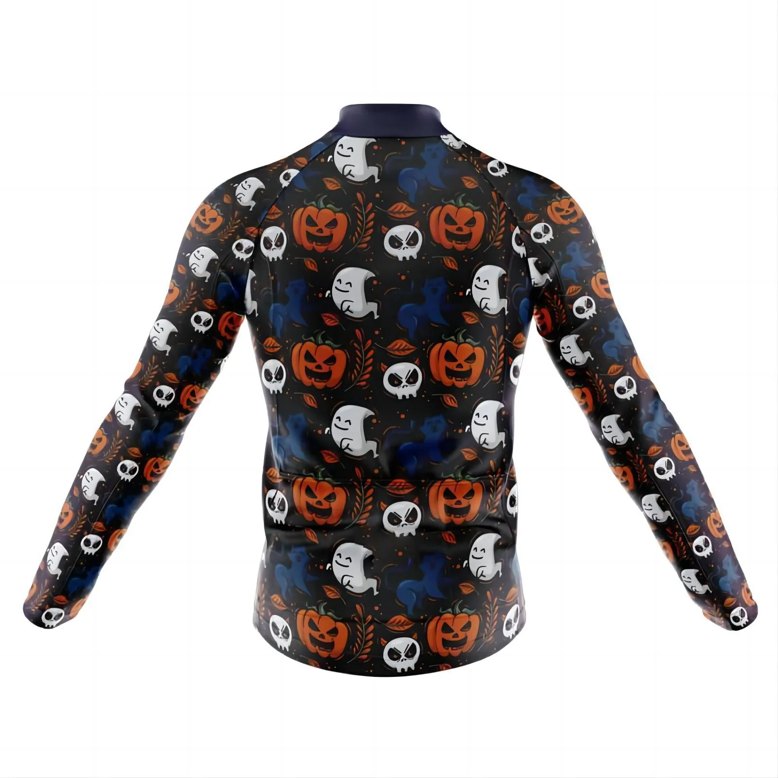 Halloween Pumpkin Men's Long Sleeve Cycling Jersey - Image 2