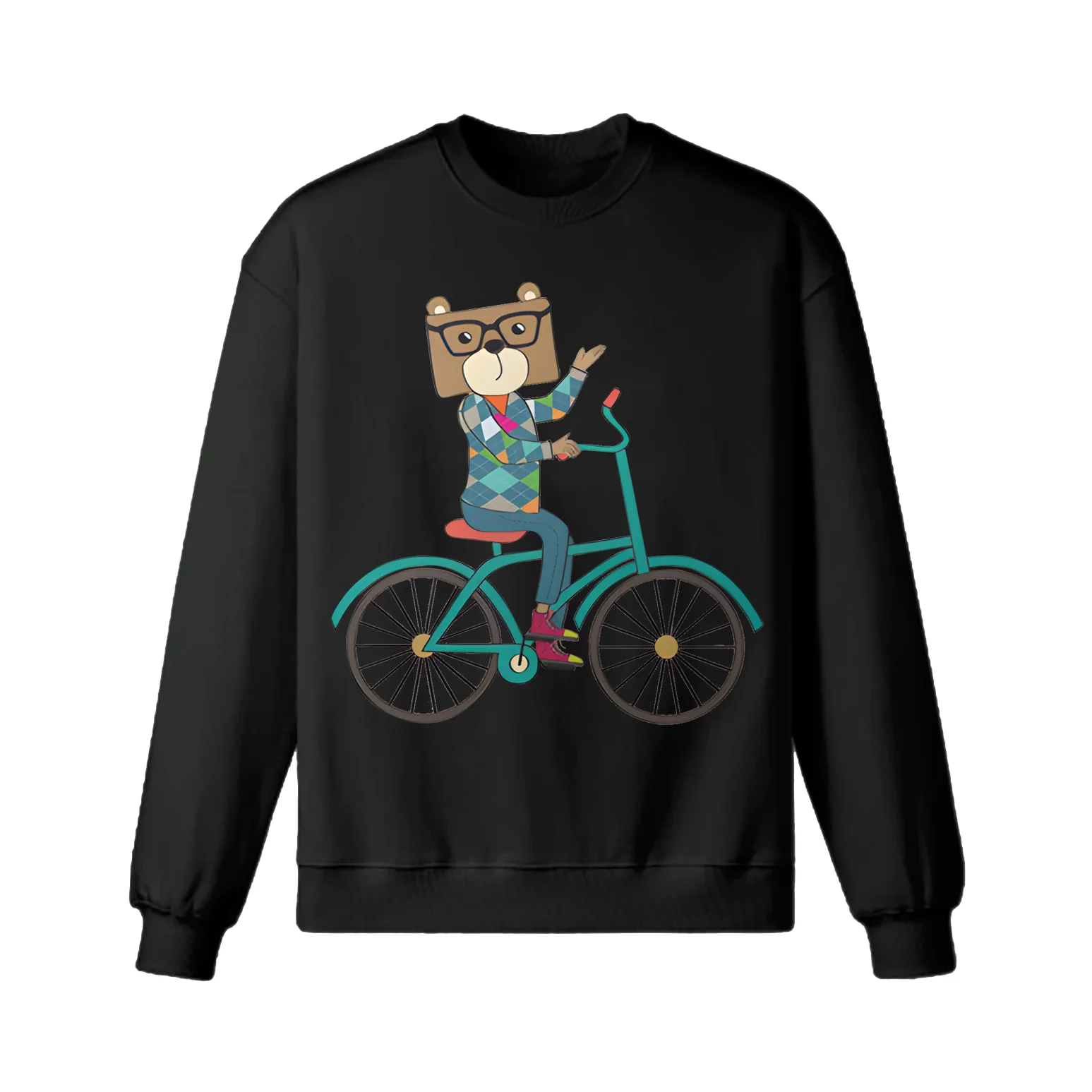 Nerdy Bear Riding A Bicycle Sweatshirt - Image 10