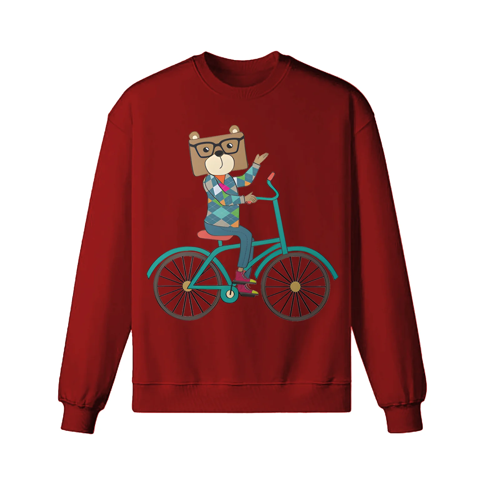 Nerdy Bear Riding A Bicycle Sweatshirt - Image 3