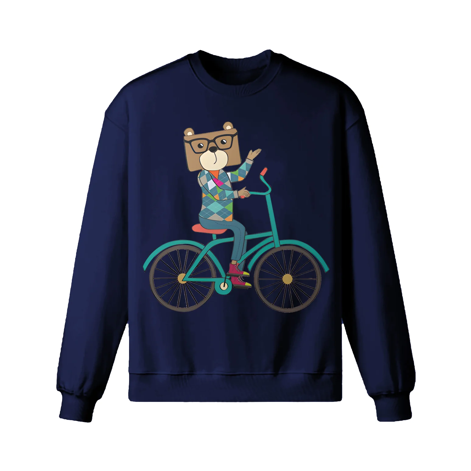 Nerdy Bear Riding A Bicycle Sweatshirt - Image 4
