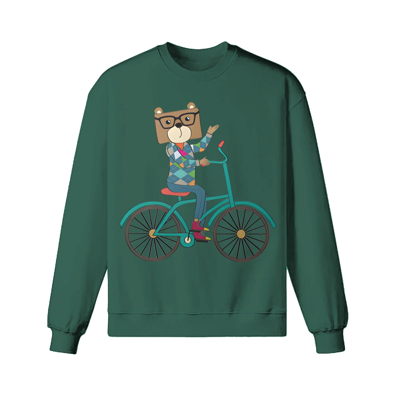 Nerdy Bear Riding A Bicycle Sweatshirt - Image 5