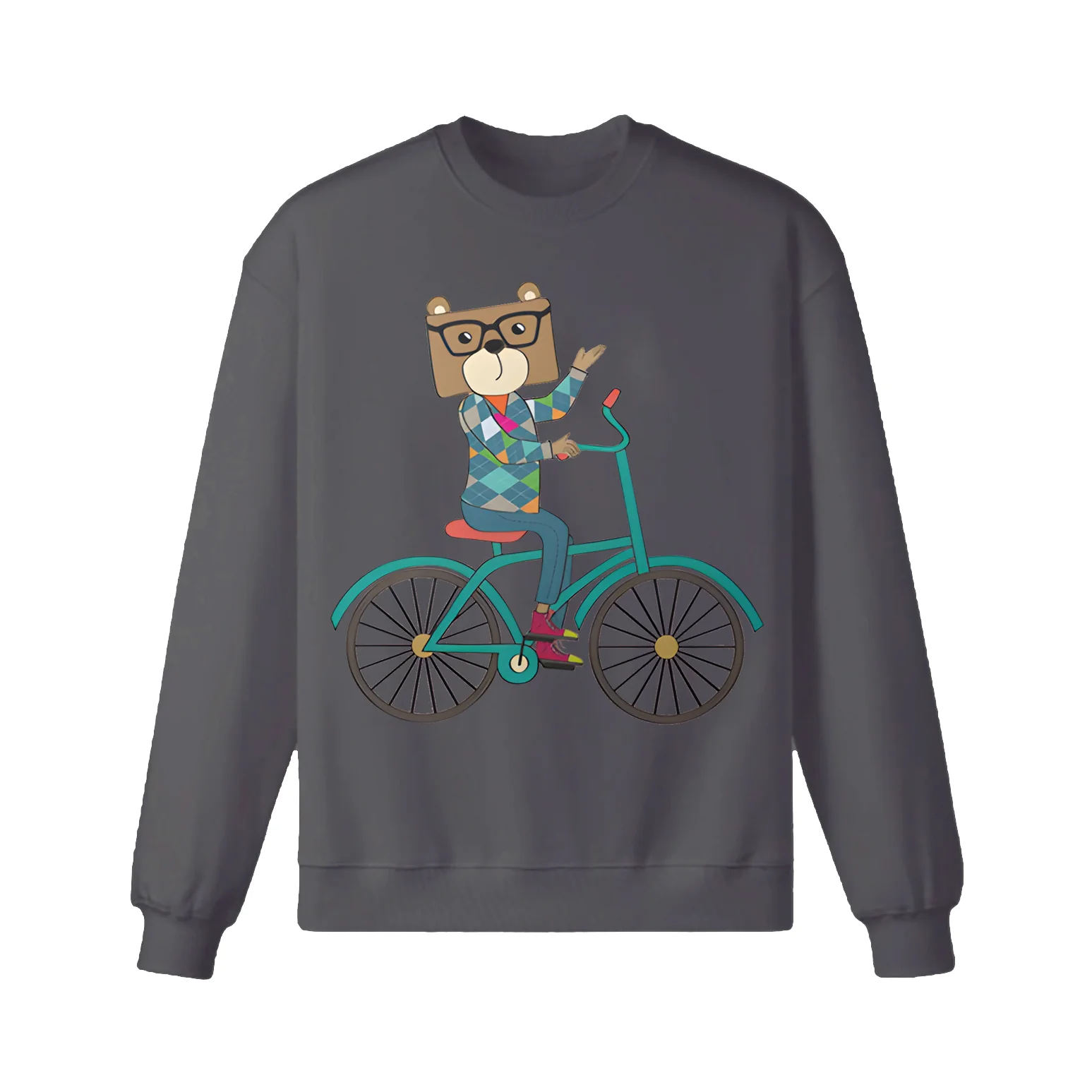 Nerdy Bear Riding A Bicycle Sweatshirt - Image 6