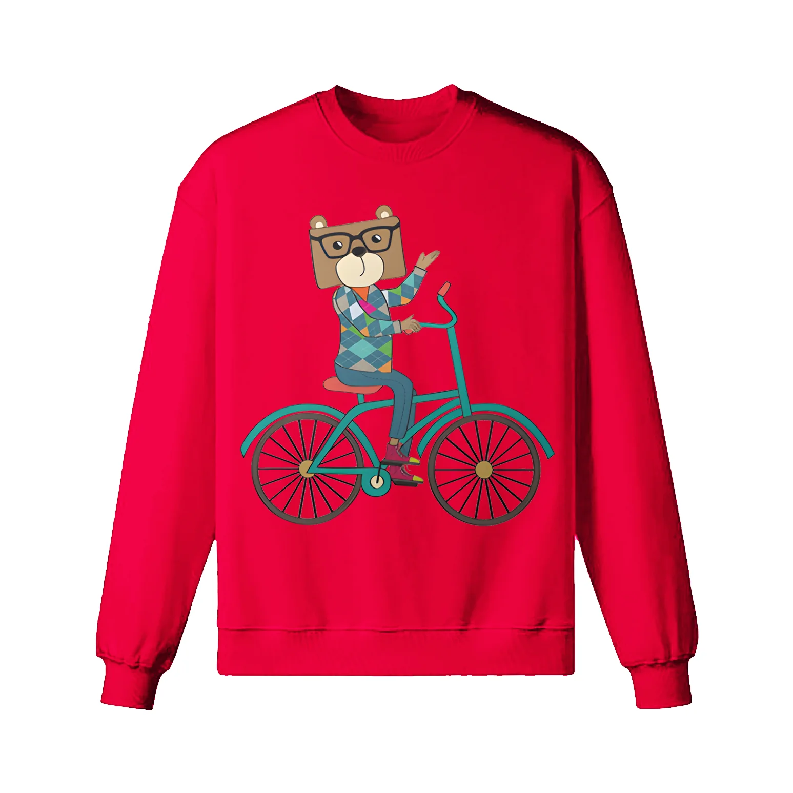 Nerdy Bear Riding A Bicycle Sweatshirt - Image 7