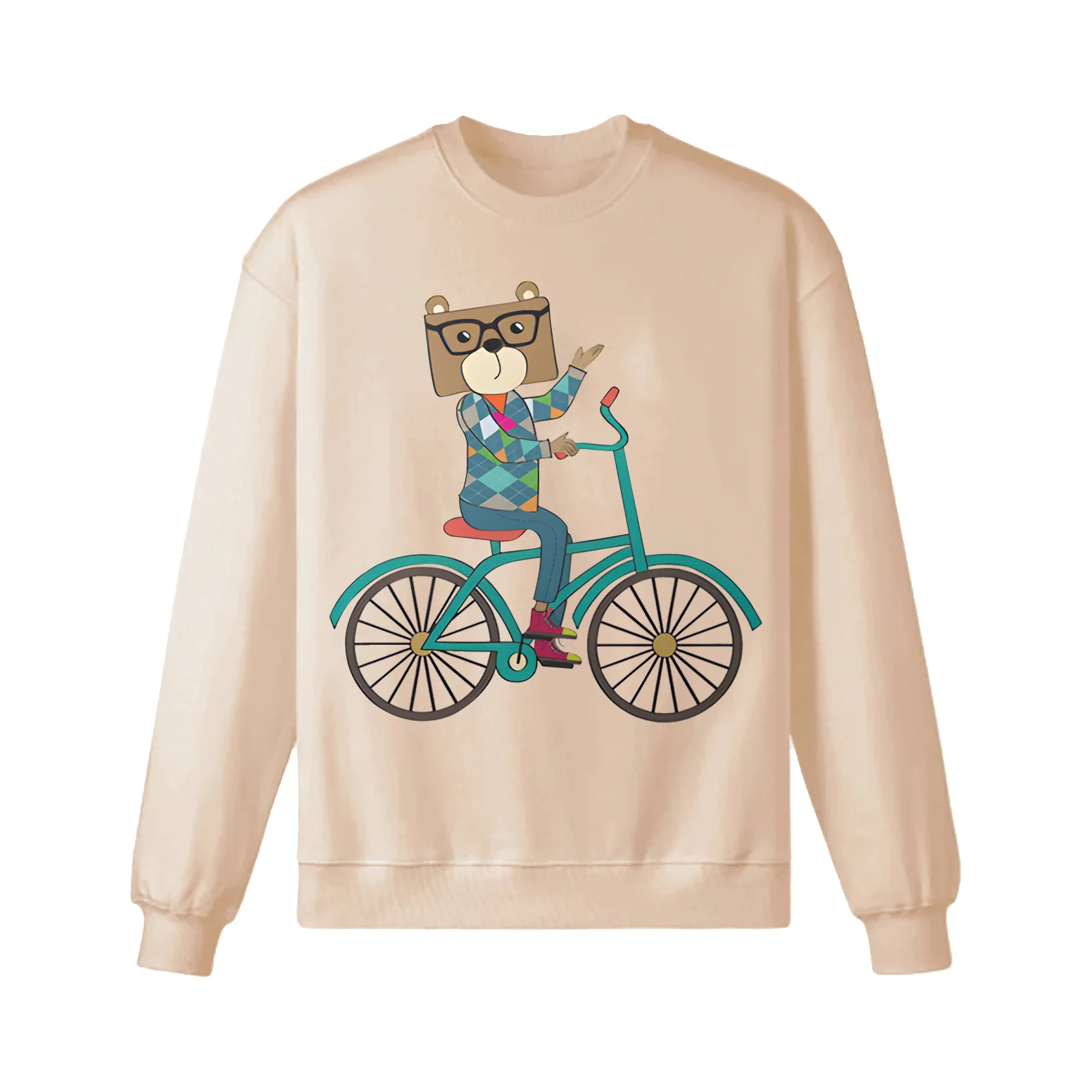 Nerdy Bear Riding A Bicycle Sweatshirt - Image 9