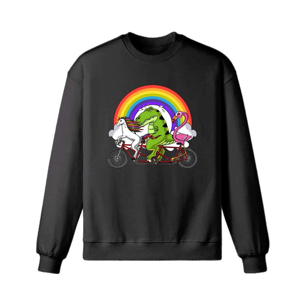 Unicorn Dinosaur Flamingo Riding Bicycle Sweatshirt - Image 3