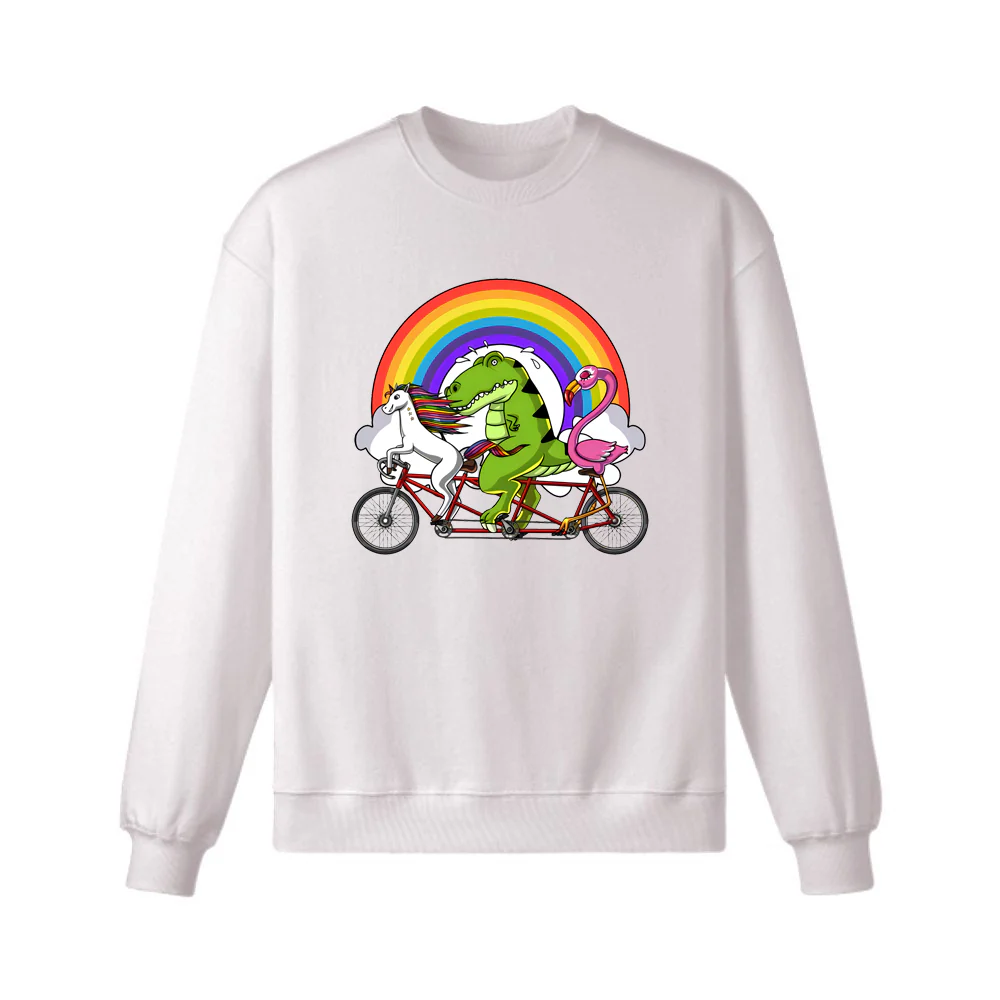 Unicorn Dinosaur Flamingo Riding Bicycle Sweatshirt - Image 4