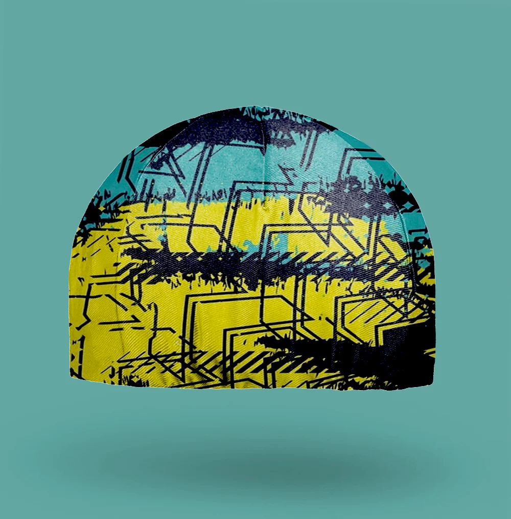 Yellow And Blue Graffiti Cycling Cap - Image 3