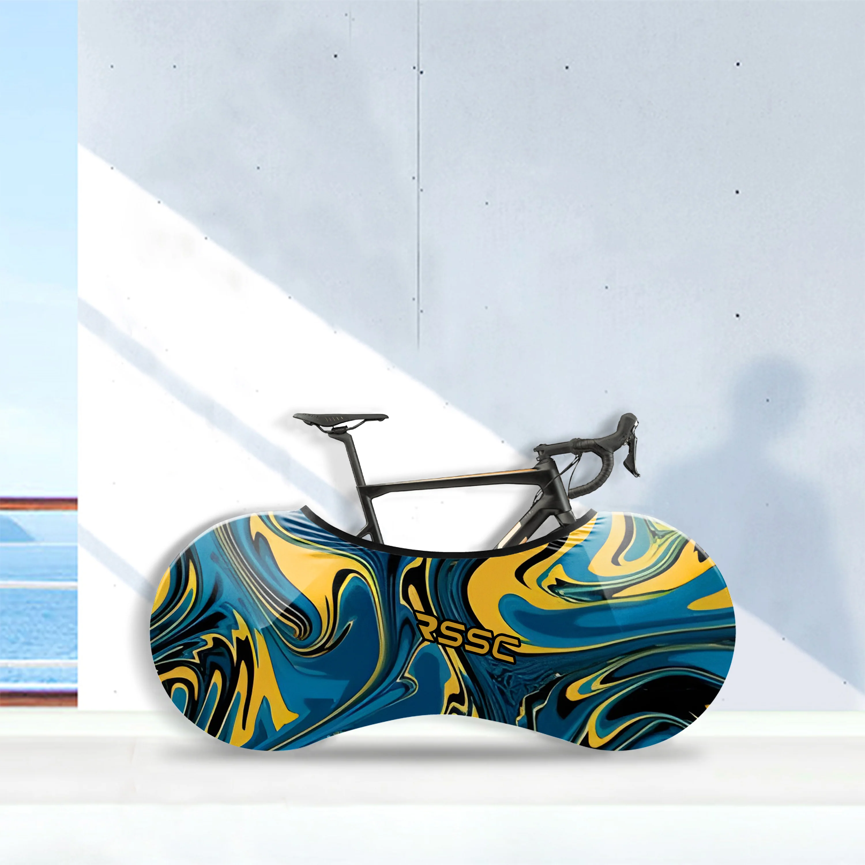 Yellow Blue Color Abstract Bicycle Wheels Cover - Image 2