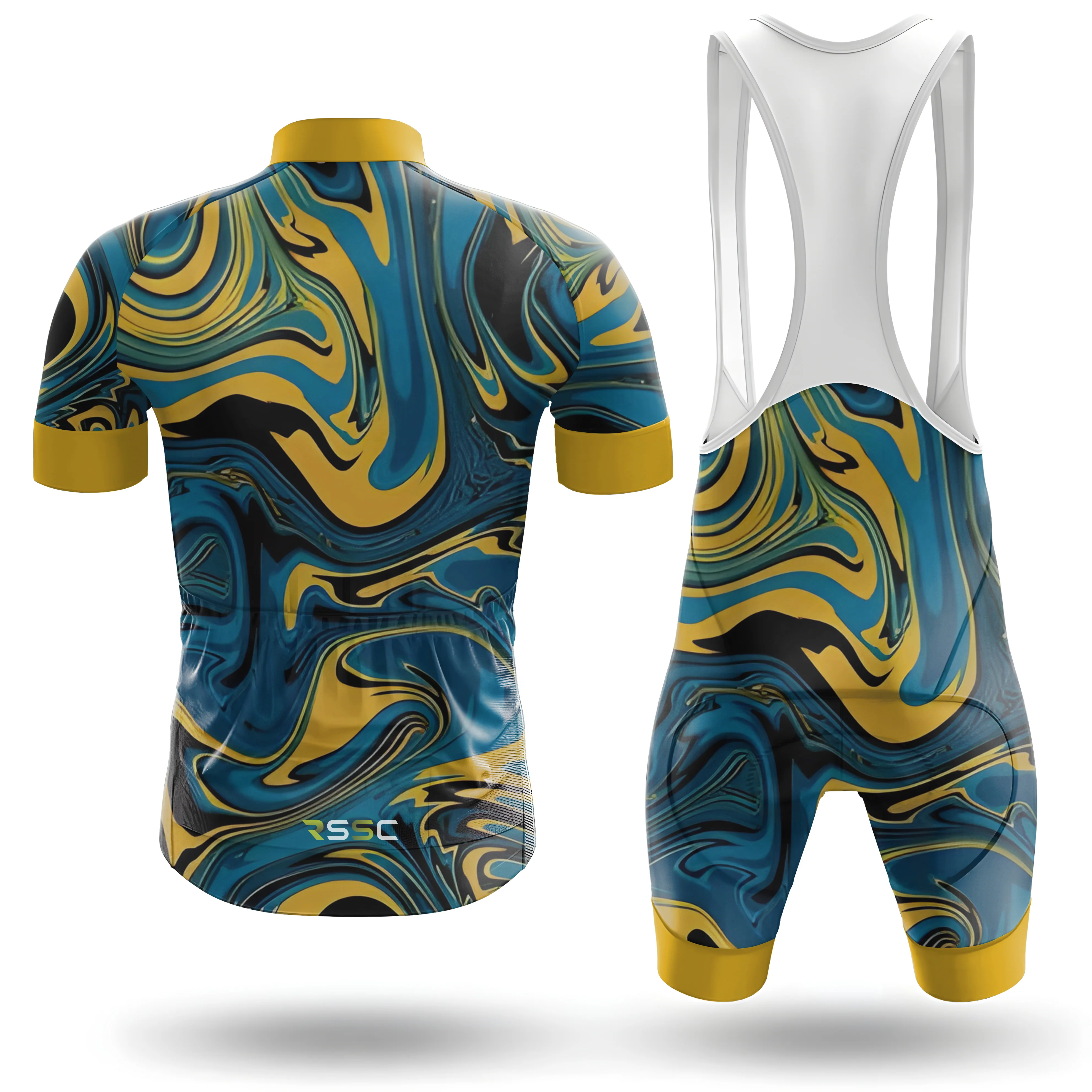 Yellow Blue Color Abstract Men's Cycling Kit - Image 2