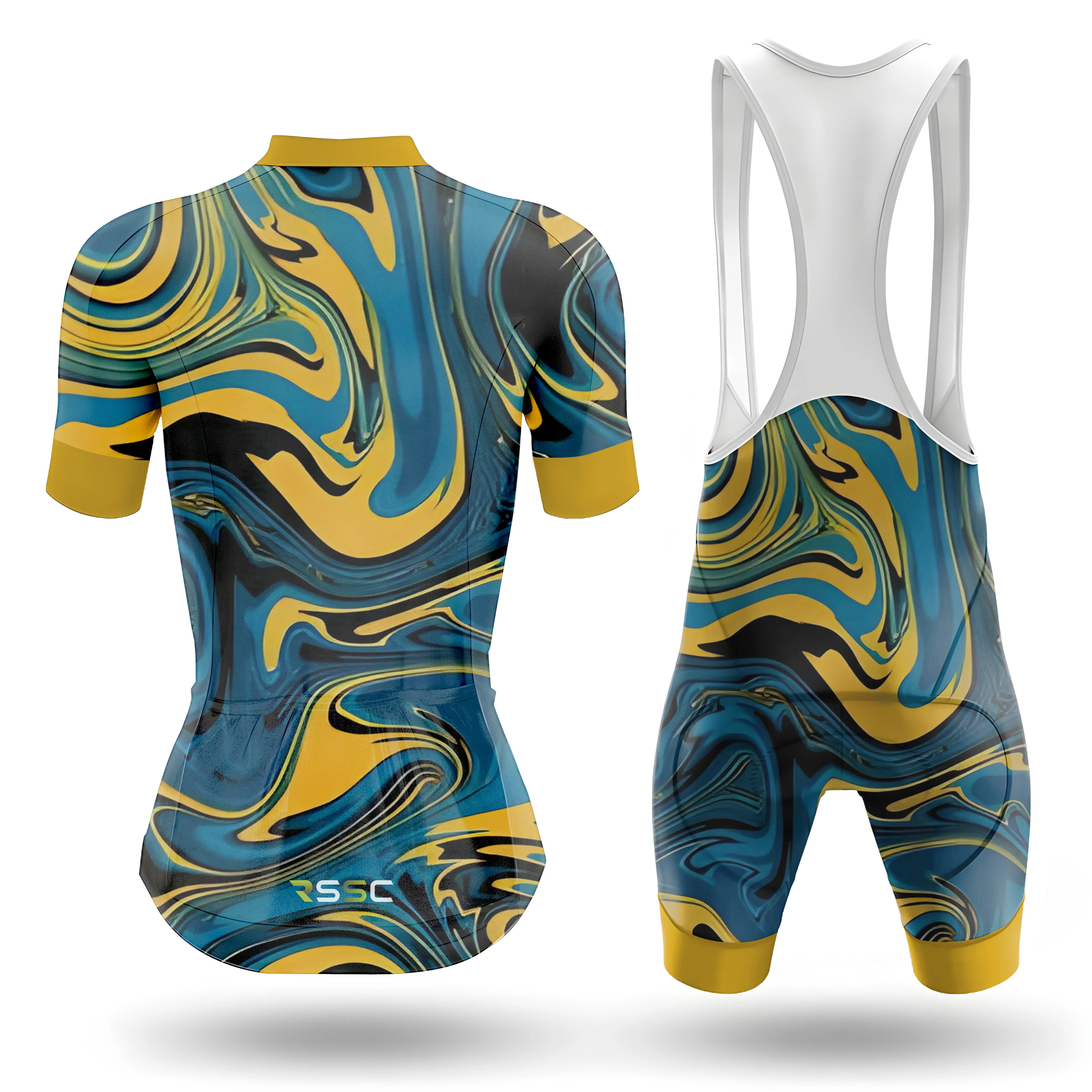 Yellow Blue Color Abstract Women's Short Sleeve Cycling Kit - Image 2