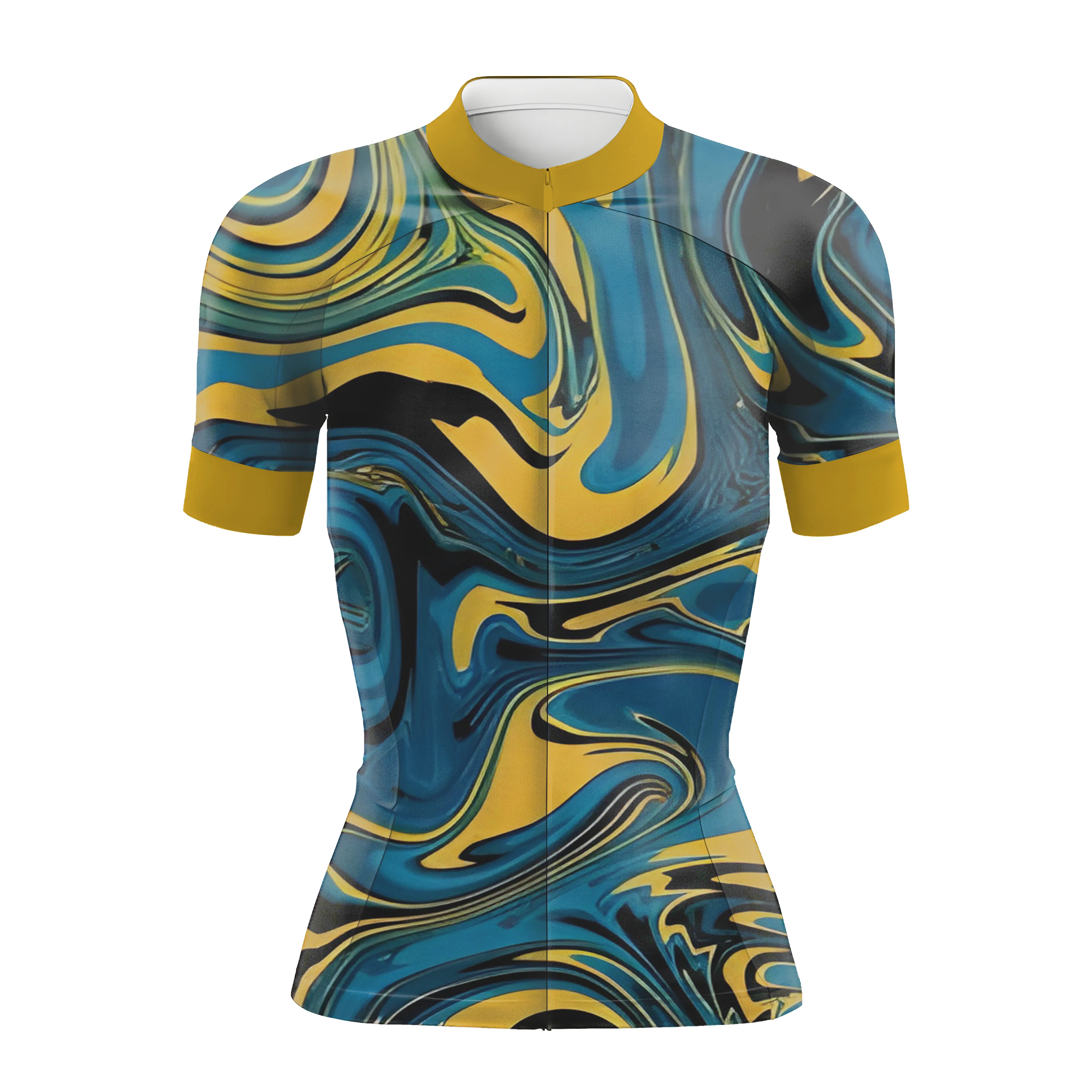 Yellow Blue Color Abstract Women's Short Sleeve Cycling Kit - Image 3