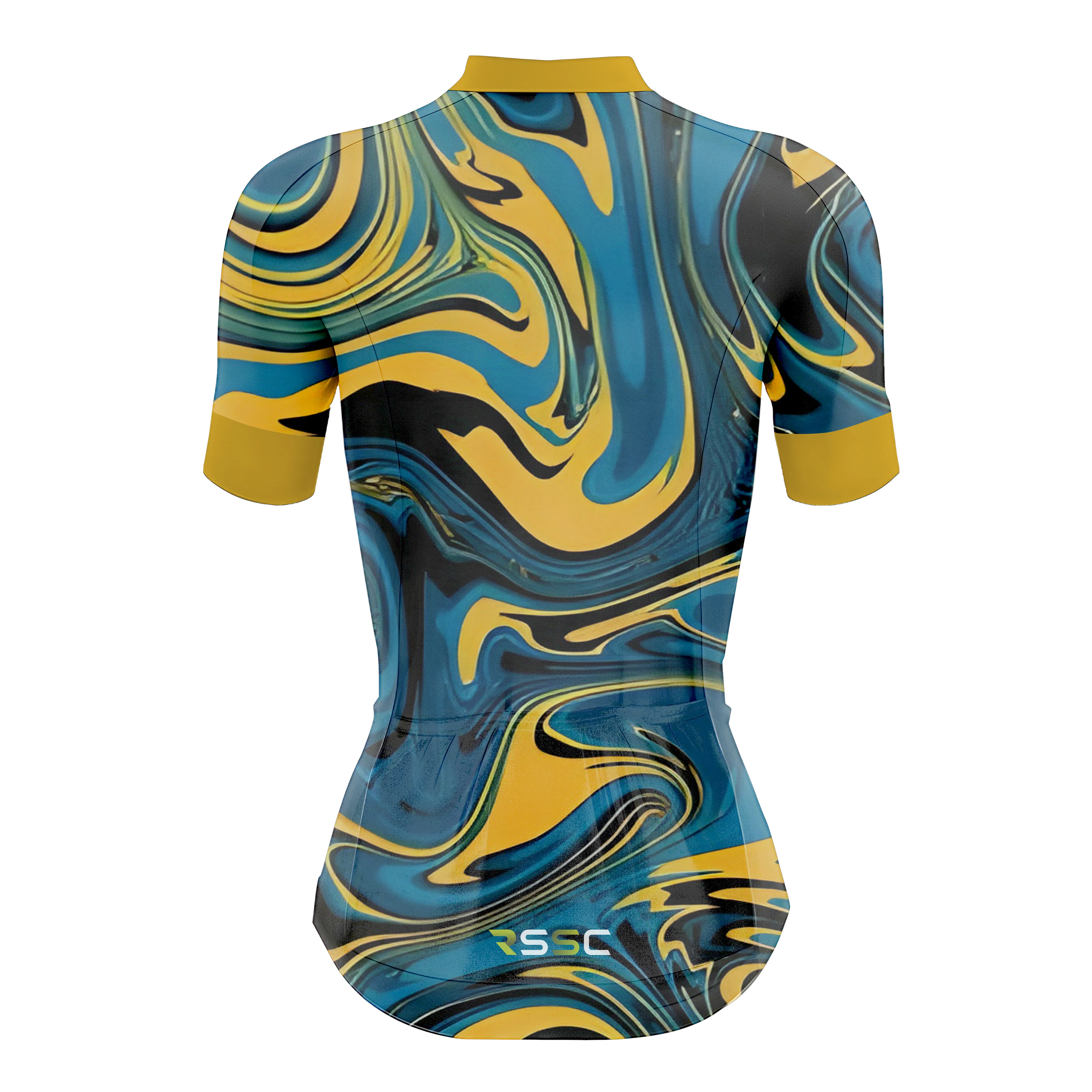 Yellow Blue Color Abstract Women's Short Sleeve Cycling Kit - Image 4